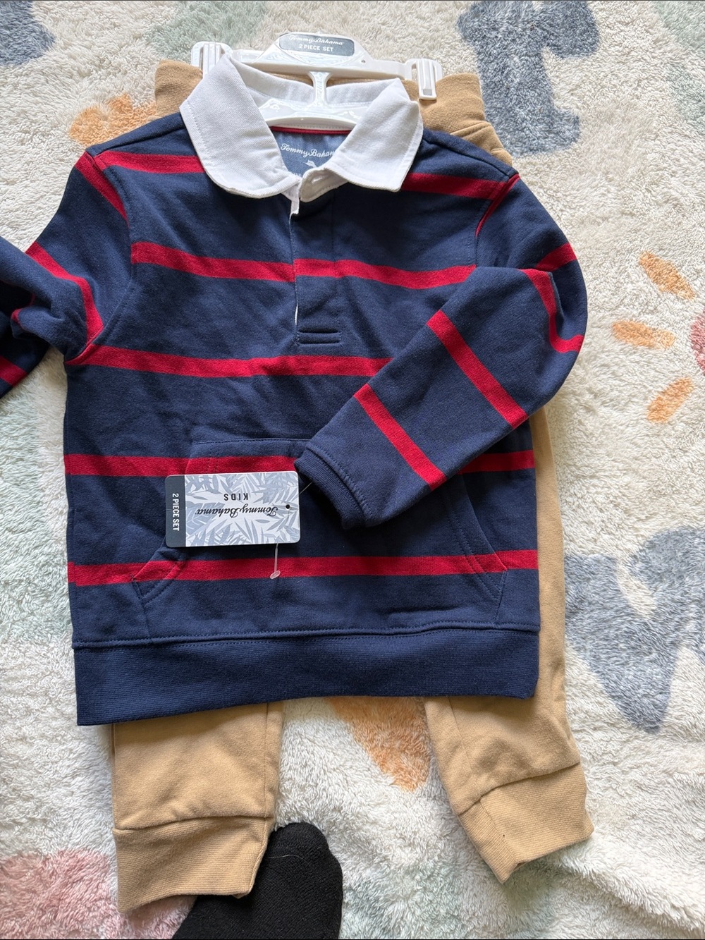 Tommy Bahama Navy & Red Striped Kids Polo Sweatshirt with White Collar